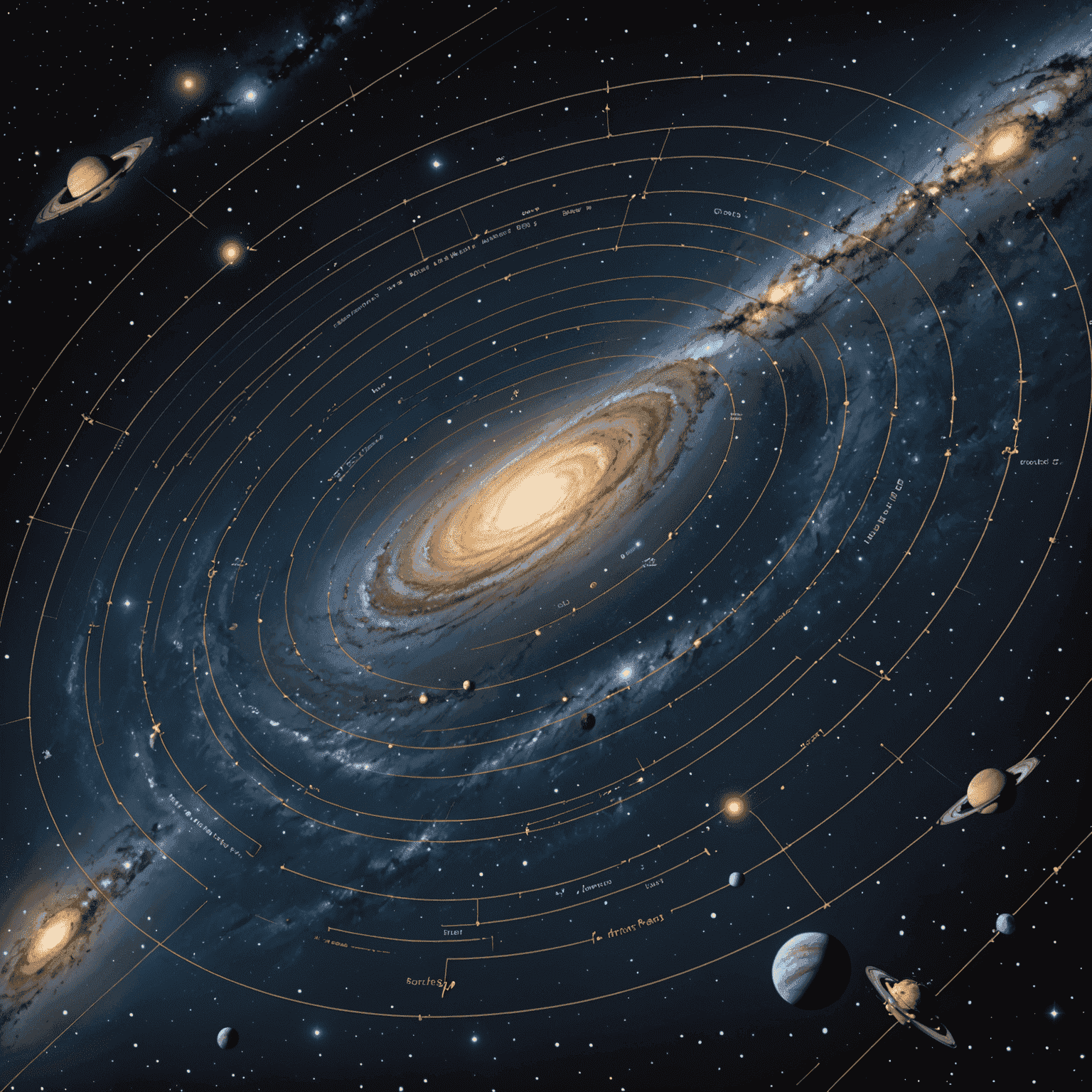 A visual representation of parsecs in space, showing stars and galaxies with distance markers