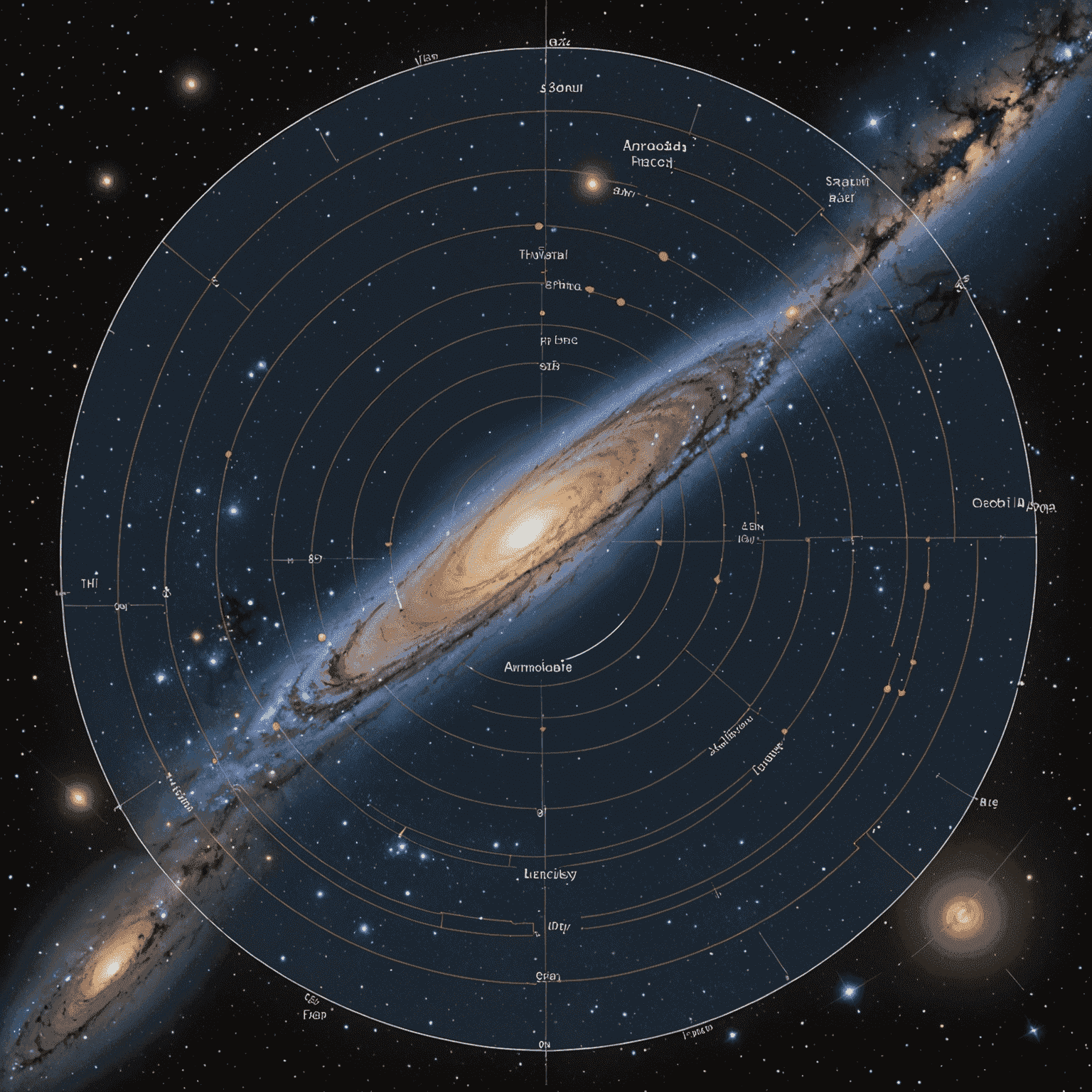 A diagram showing the distance between Earth, the center of the Milky Way, and the Andromeda galaxy in parsecs